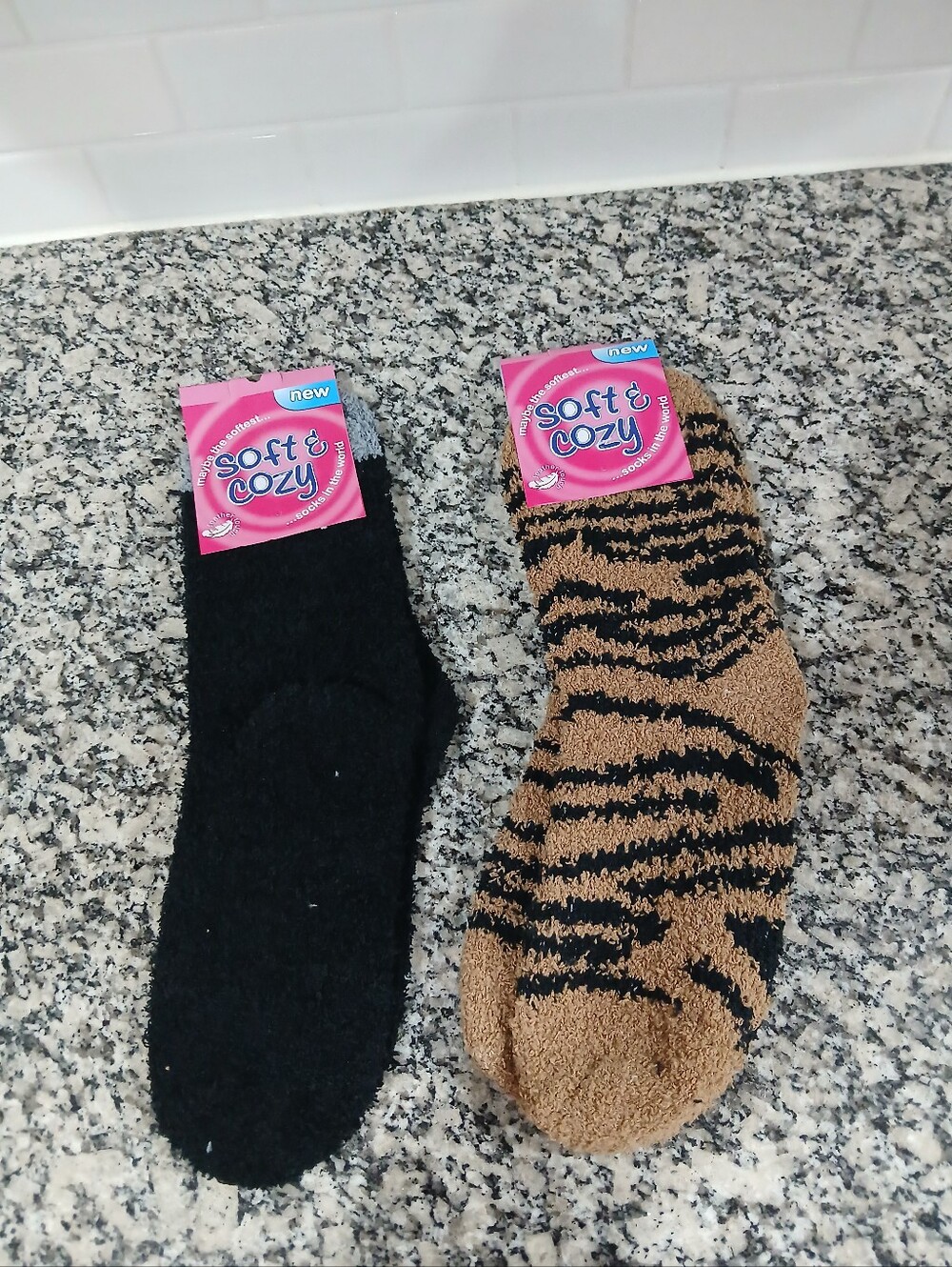 Womens Plush Socks - Black and Brown Tiger Stripe
